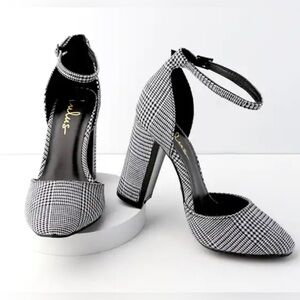 LULUS Laura Black and White Houndstooth Ankle Strap Heels - 7.5